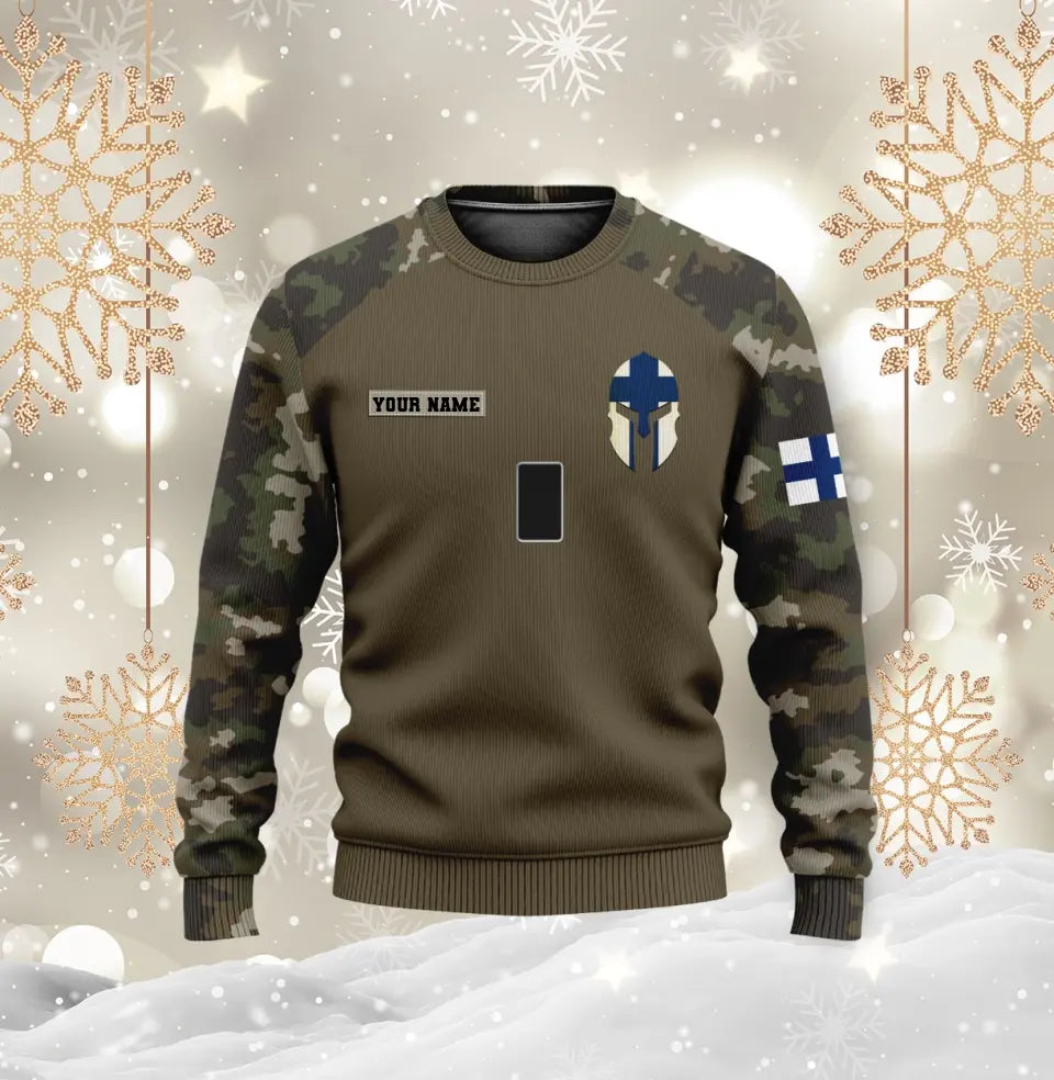 Personalisierter Kapuzenpullover mit 3D-Druck für finnische Soldaten/Veteranen im Camouflage-Muster mit Namen und Rang – 16968960