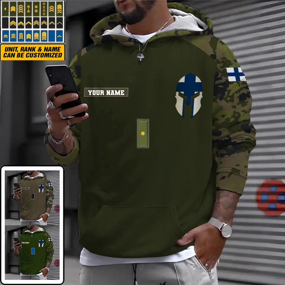 Personalized Finland Soldier/ Veteran Camo With Name And Rank Hoodie 3D Printed - 16968960