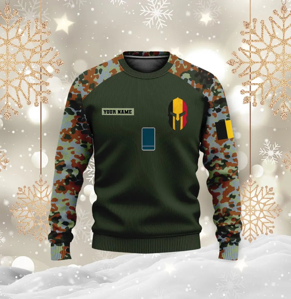 Personalisierter Kapuzenpullover mit 3D-Druck für belgische Soldaten/Veteranen im Camouflage-Muster mit Namen und Rang – 16968960