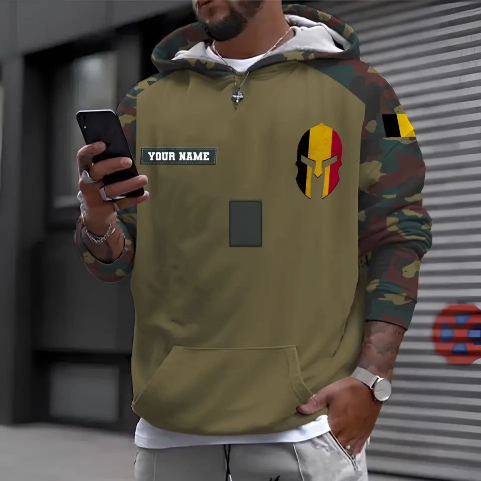 Sweat à capuche personnalisé avec camouflage soldat/vétéran belge avec nom et grade imprimé en 3D - 16968960