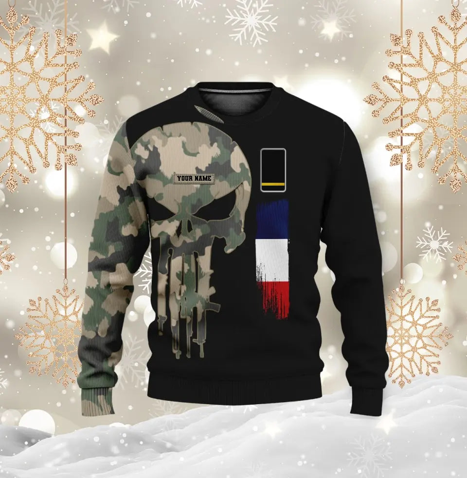 Personalisierter Kapuzenpullover mit Camouflage-Muster für französische Soldaten/Veteranen mit Namen und Rang – 16988832