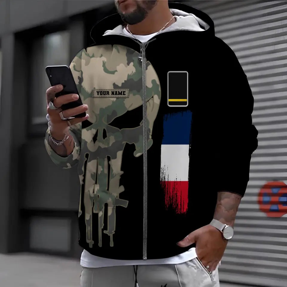 Personalized France Soldier/ Veteran Camo With Name And Rank Hoodie - 16988832