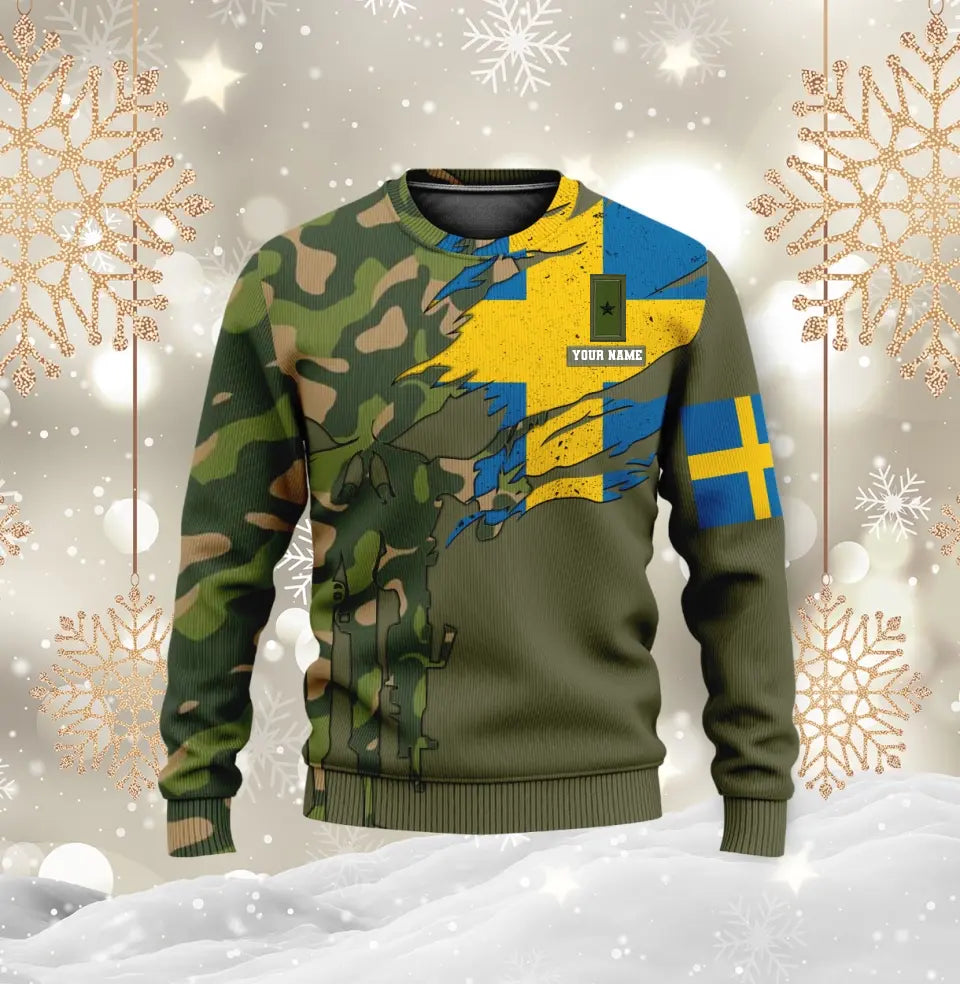 Personalisierter Kapuzenpullover mit Camouflage-Muster für schwedische Soldaten/Veteranen mit Namen und Rang – 16989696