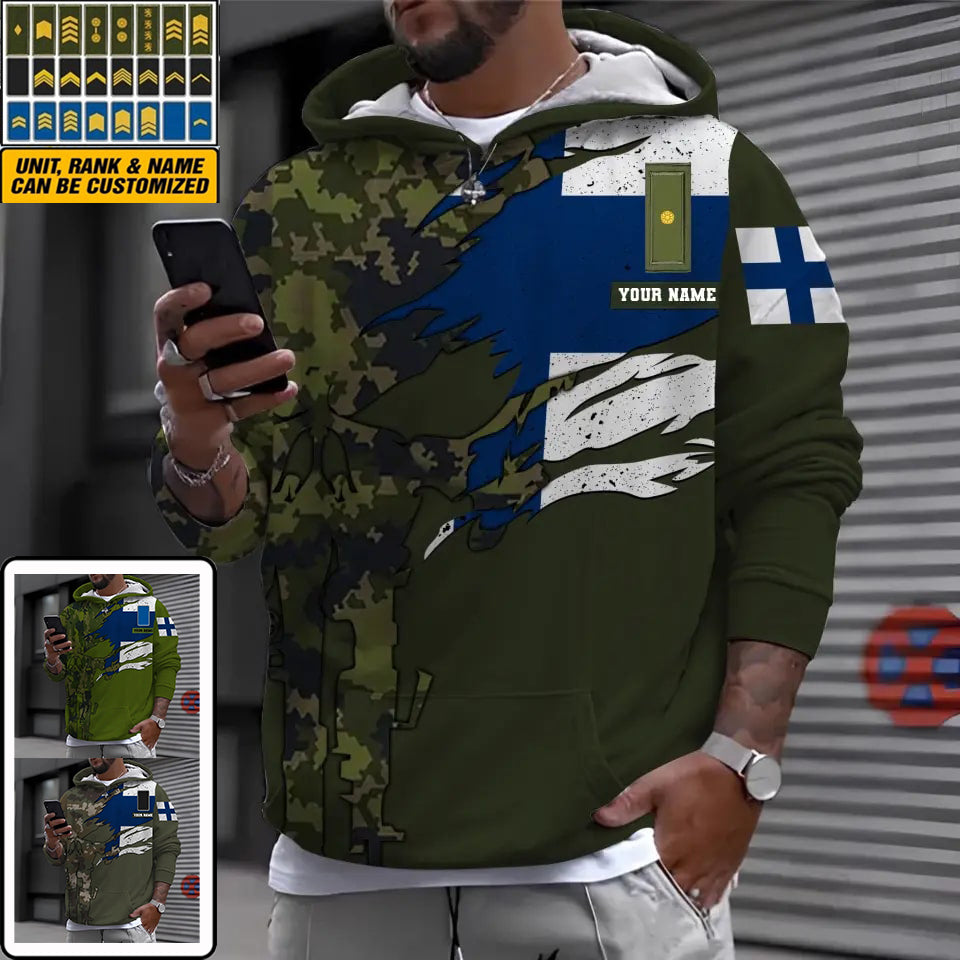 Personalized Finland Soldier/ Veteran Camo With Name And Rank Hoodie - 16989696