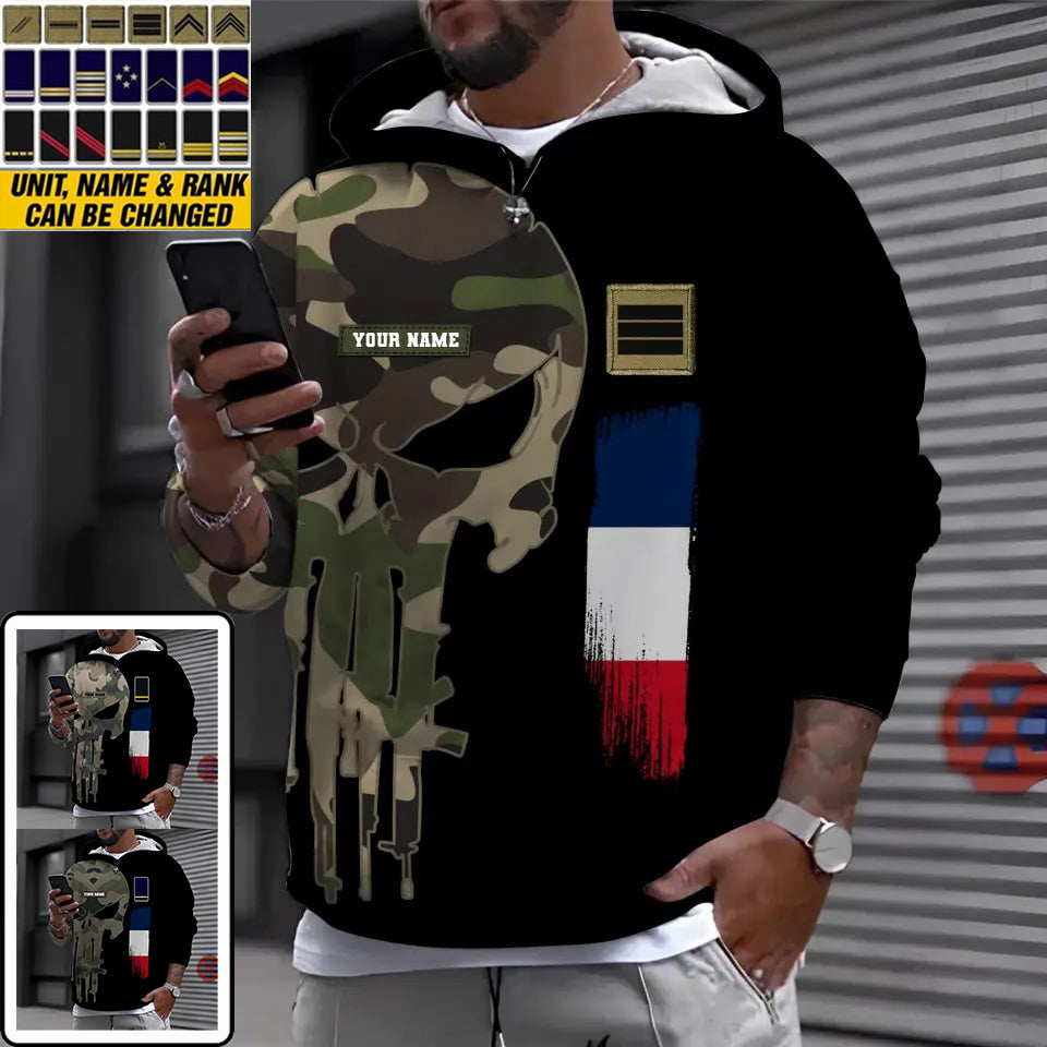 Personalized France Soldier/ Veteran Camo With Name And Rank Hoodie - 16988832