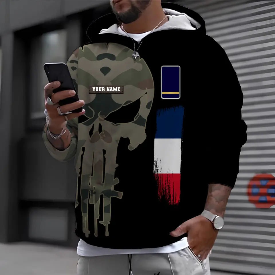 Personalized France Soldier/ Veteran Camo With Name And Rank Hoodie - 16988832