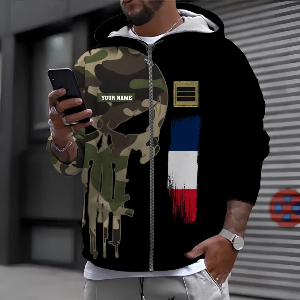 Personalized France Soldier/ Veteran Camo With Name And Rank Hoodie - 16988832