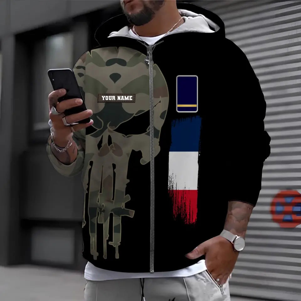 Personalized France Soldier/ Veteran Camo With Name And Rank Hoodie - 16988832