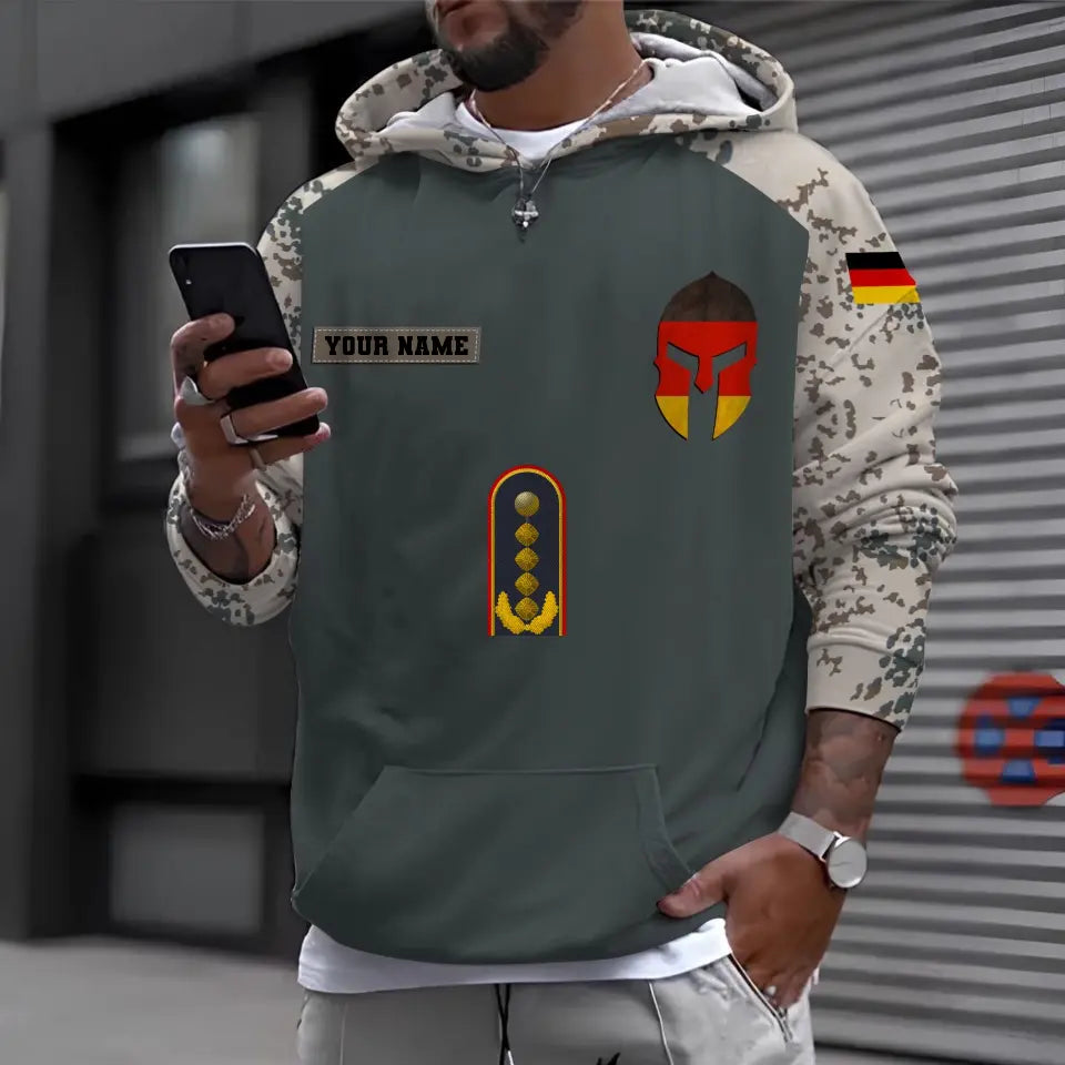 Sweat à capuche personnalisé avec camouflage soldat/vétéran allemand avec nom et grade imprimé en 3D - 0611230001