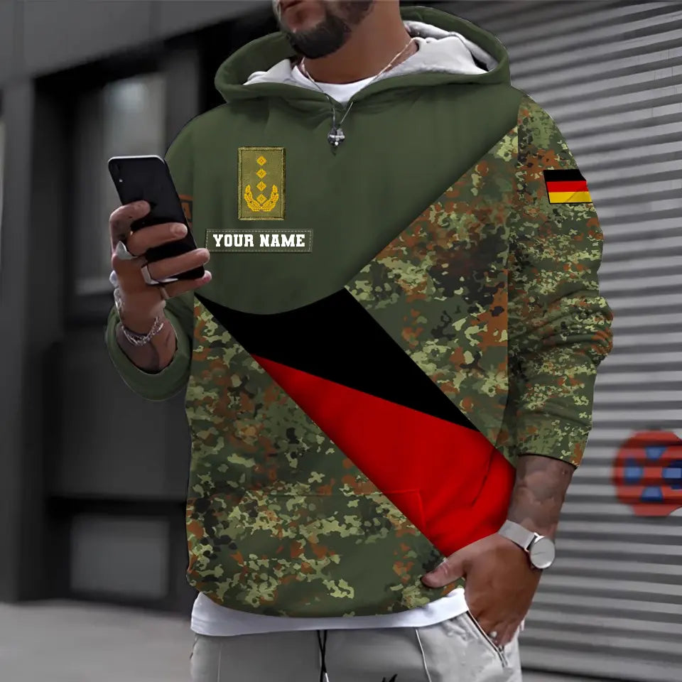 Personalisierter Kapuzenpullover mit Camouflage-Muster für deutsche Soldaten/Veteranen mit Namen und Rang, 3D-Druck – 0611230003