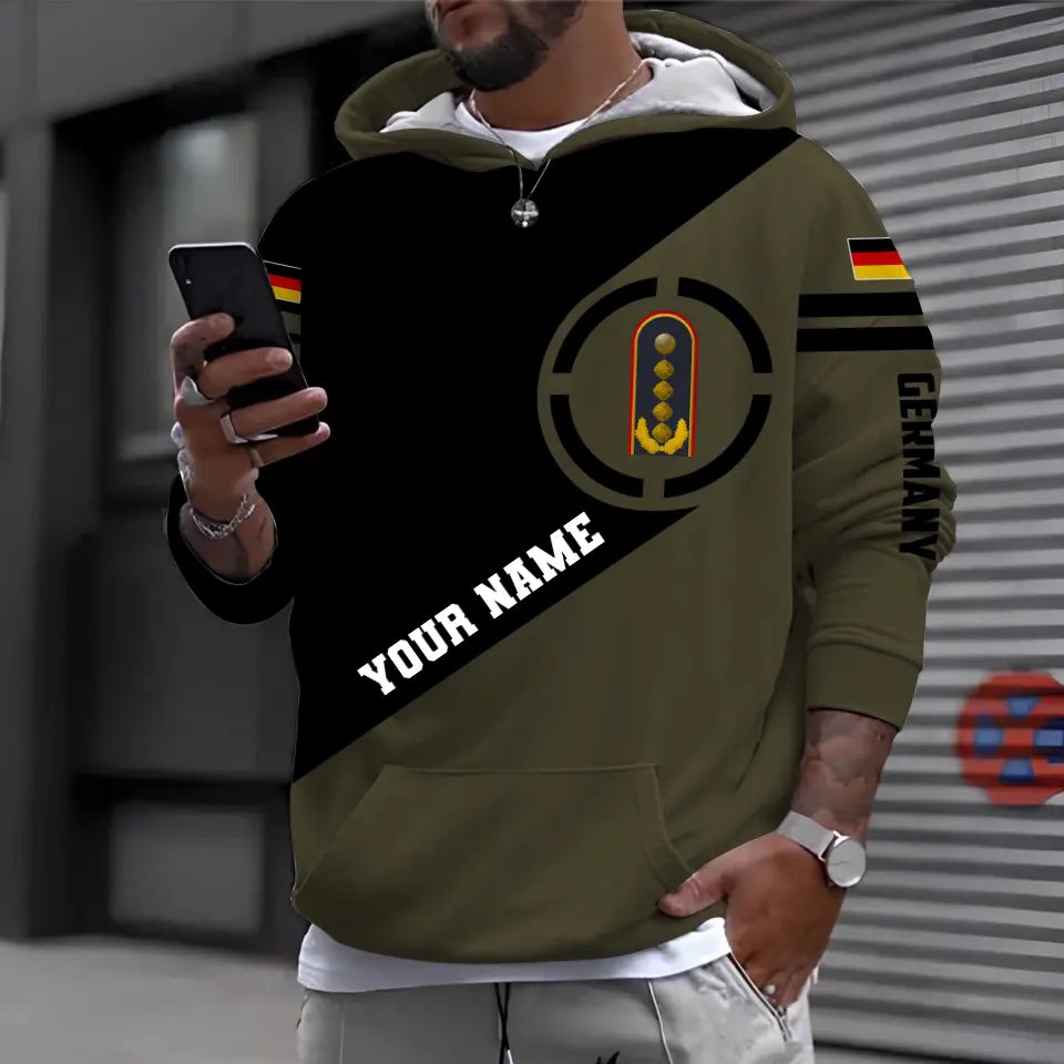 Sweat à capuche personnalisé avec camouflage soldat/vétéran allemand avec nom et grade imprimé en 3D - 0611230004