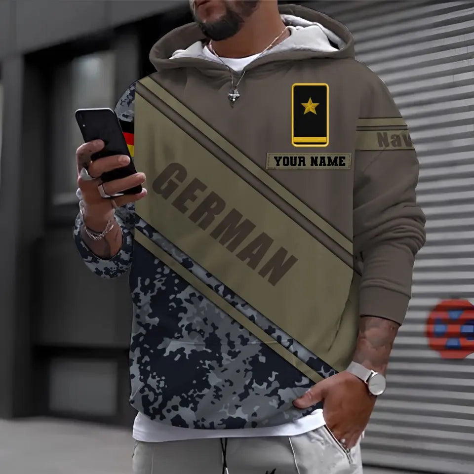 Sweat à capuche personnalisé avec camouflage soldat/vétéran allemand avec nom et grade imprimé en 3D - 0611230005