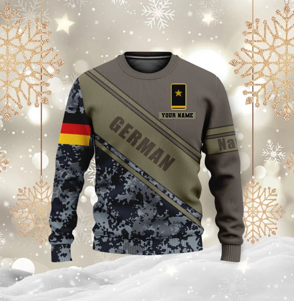 Personalisierter Kapuzenpullover mit Camouflage-Muster für deutsche Soldaten/Veteranen mit Namen und Rang, 3D-Druck – 0611230005