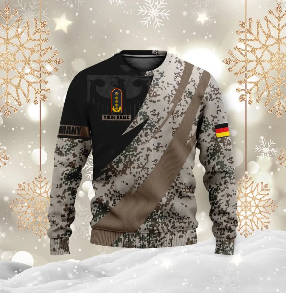 Personalisierter Kapuzenpullover mit Camouflage-Muster für deutsche Soldaten/Veteranen mit Namen und Rang, 3D-Druck – 0611230006