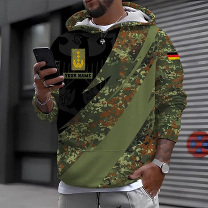 Sweat à capuche personnalisé avec camouflage soldat/vétéran allemand avec nom et grade imprimé en 3D - 0611230006