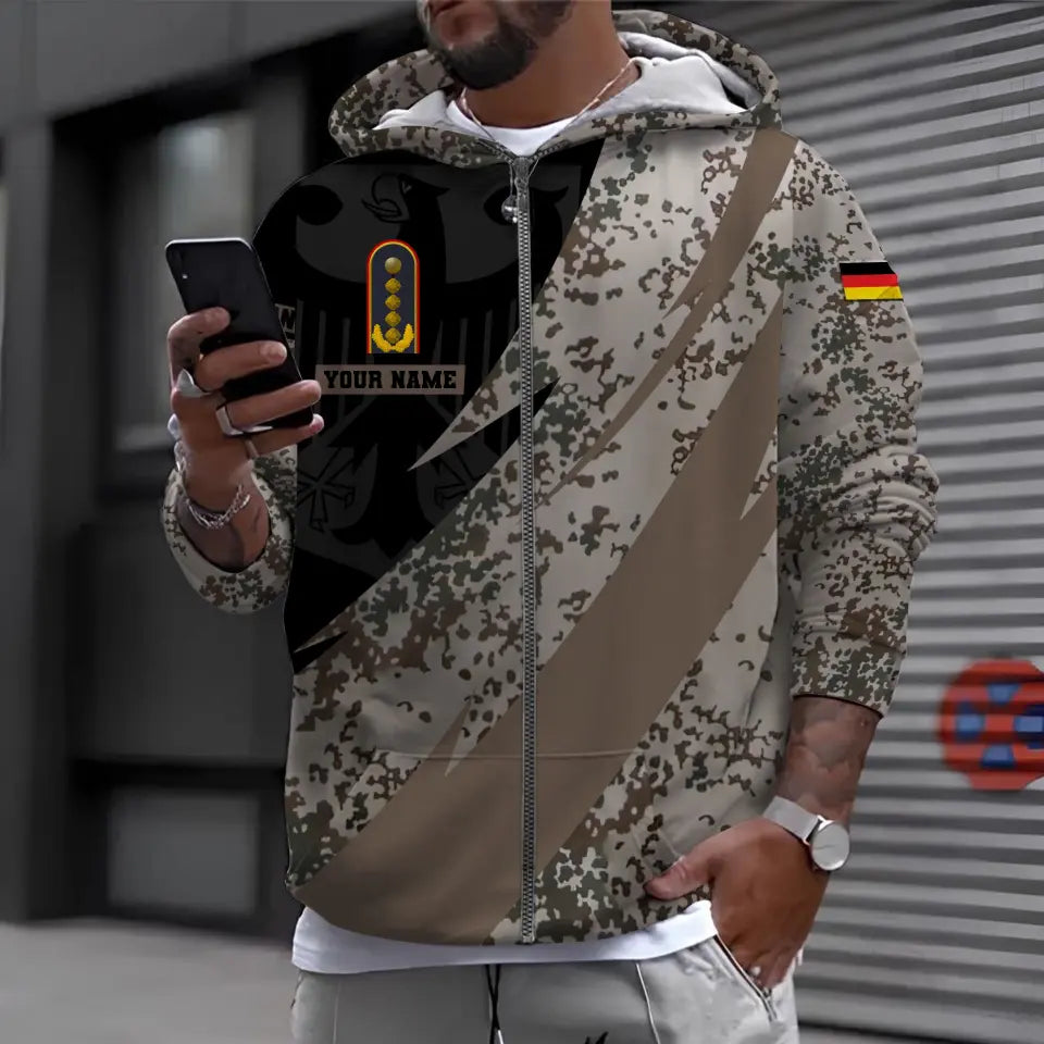 Sweat à capuche personnalisé avec camouflage soldat/vétéran allemand avec nom et grade imprimé en 3D - 0611230006