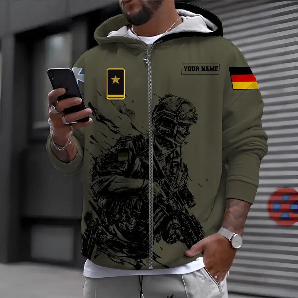 Sweat à capuche personnalisé avec camouflage soldat/vétéran allemand avec nom et grade imprimé en 3D - 0611230010