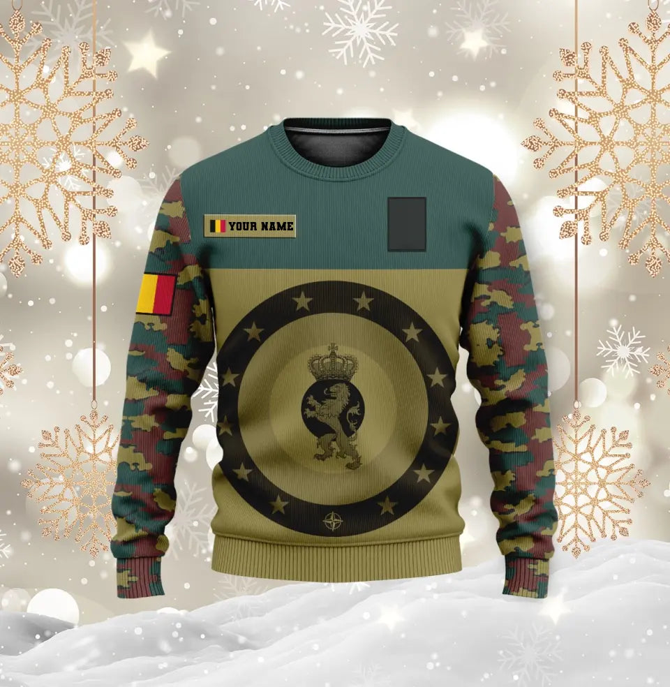 Personalisierter Kapuzenpullover mit 3D-Druck für belgische Soldaten/Veteranen im Camouflage-Muster mit Namen und Rang – 16966368