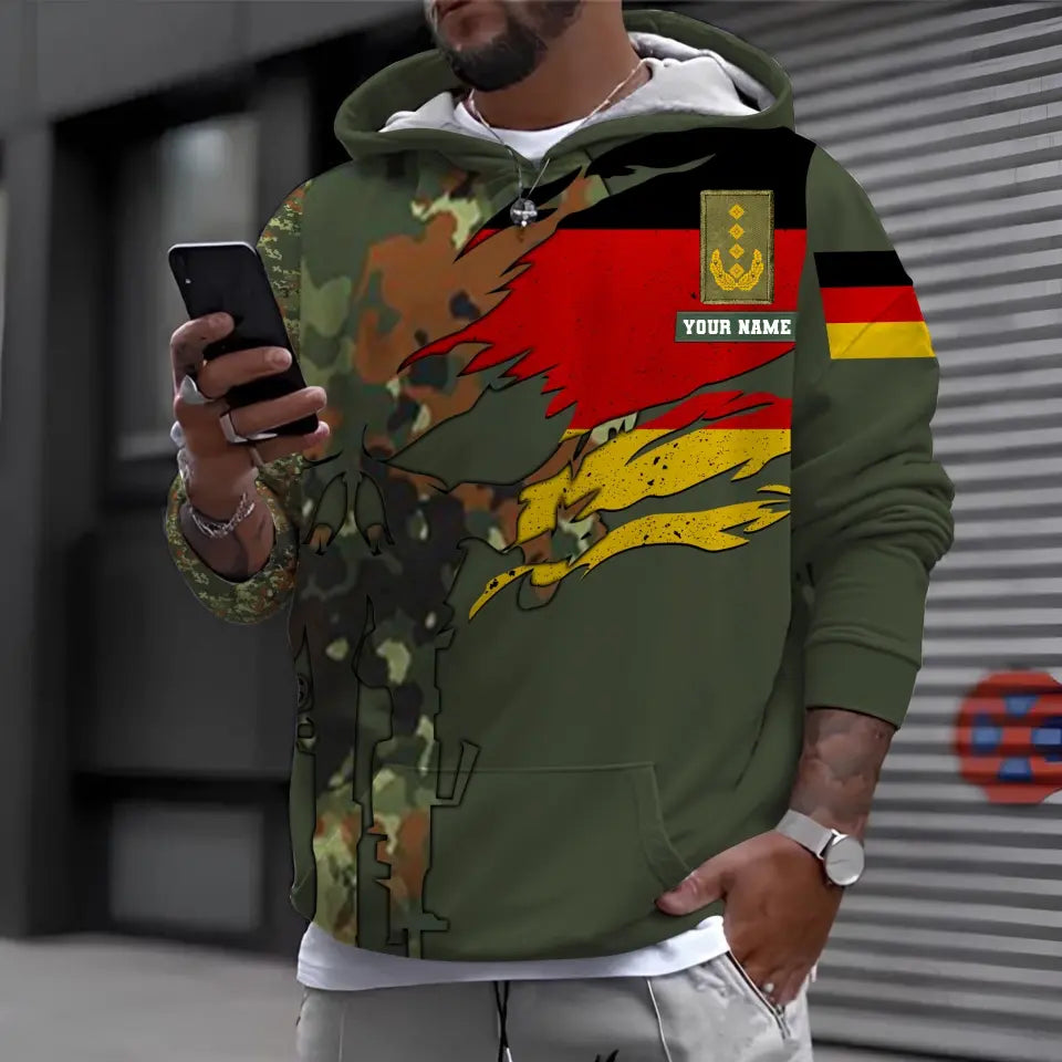 Sweat à capuche personnalisé avec camouflage soldat/vétéran allemand avec nom et grade imprimé en 3D - 0711230002