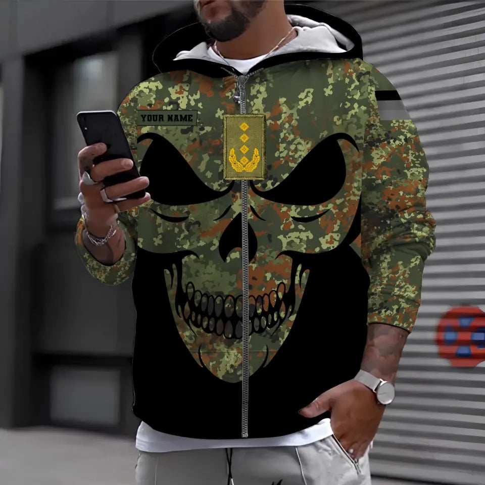 Sweat à capuche personnalisé avec camouflage soldat/vétéran allemand avec nom et grade imprimé en 3D - 0711230014