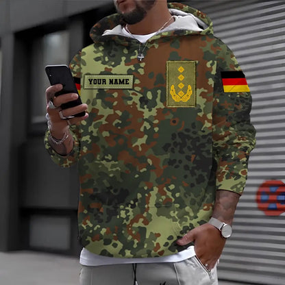 Sweat à capuche personnalisé avec camouflage soldat/vétéran allemand avec nom et grade imprimé en 3D - 0711230007