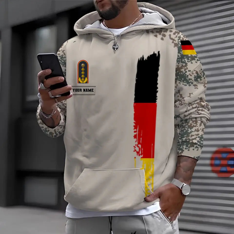 Personalisierter Kapuzenpullover mit Camouflage-Muster für deutsche Soldaten/Veteranen mit Namen und Rang, 3D-Druck – 0711230011