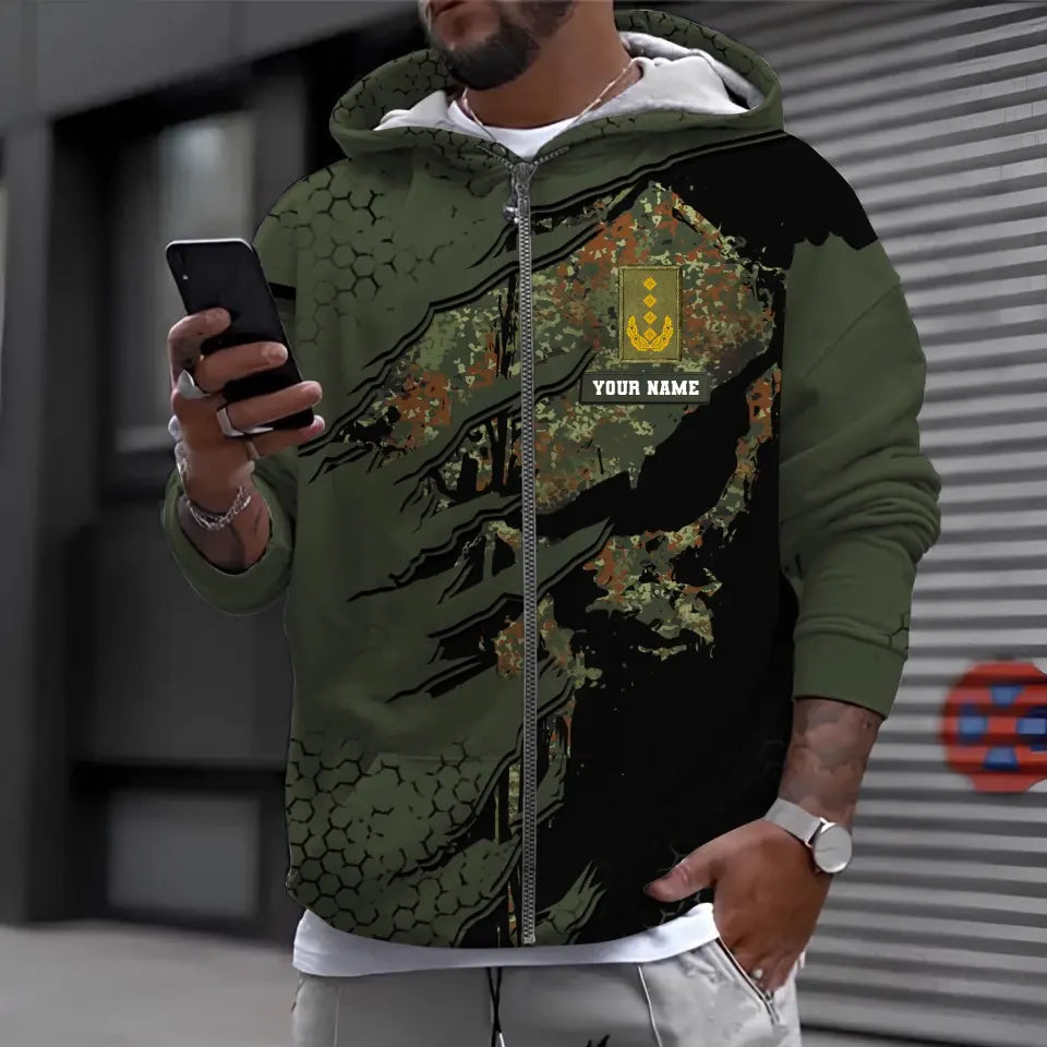 Sweat à capuche personnalisé avec camouflage soldat/vétéran allemand avec nom et grade imprimé en 3D - 0711230012