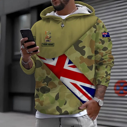 Personalized Australia Soldier/ Veteran Camo With Name And Rank Hoodie 3D Printed - 1699401602