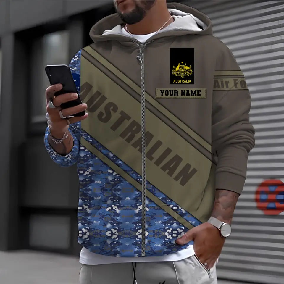 Sweat à capuche personnalisé avec camouflage soldat/vétéran australien avec nom et grade imprimé en 3D - 1699401604