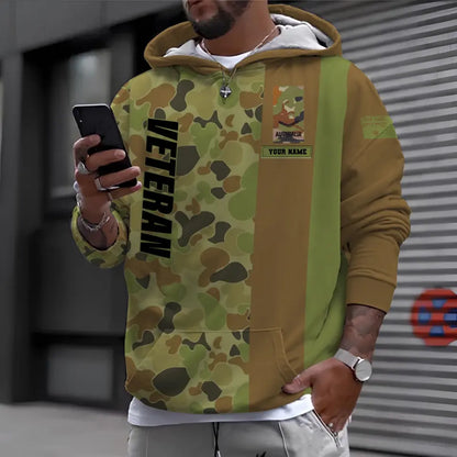 Personalized Australia Soldier/ Veteran Camo With Name And Rank Hoodie 3D Printed - 1699401606