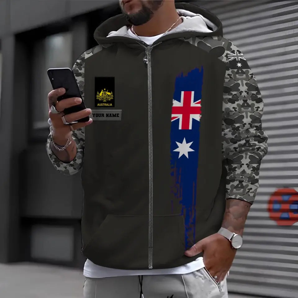 Sweat à capuche personnalisé avec camouflage soldat/vétéran australien avec nom et grade imprimé en 3D - 1699401607