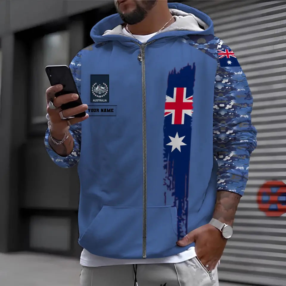 Sweat à capuche personnalisé avec camouflage soldat/vétéran australien avec nom et grade imprimé en 3D - 1699401607