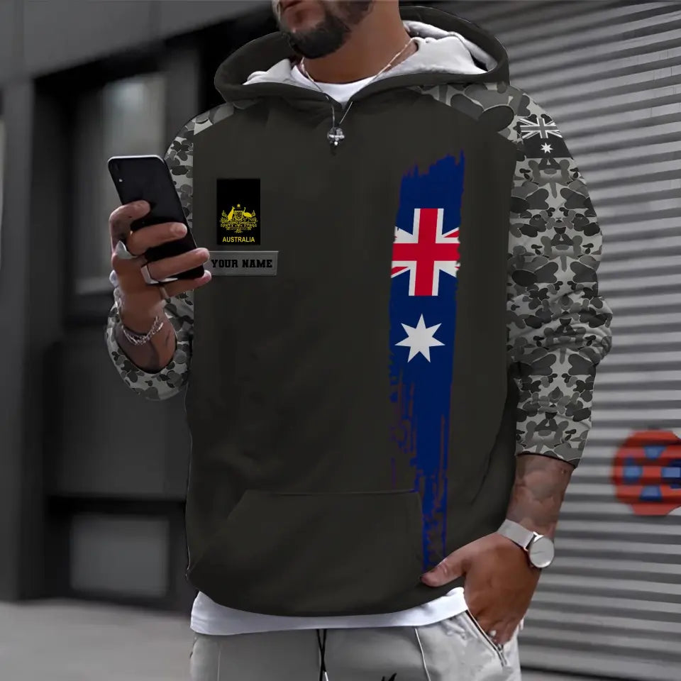 Sweat à capuche personnalisé avec camouflage soldat/vétéran australien avec nom et grade imprimé en 3D - 1699401607