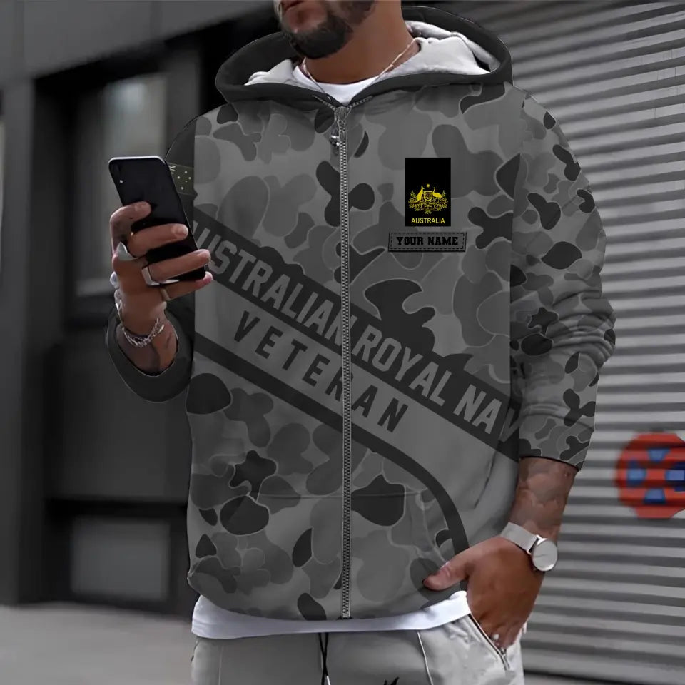 Sweat à capuche personnalisé avec camouflage soldat/vétéran australien avec nom et grade imprimé en 3D - 1699401608