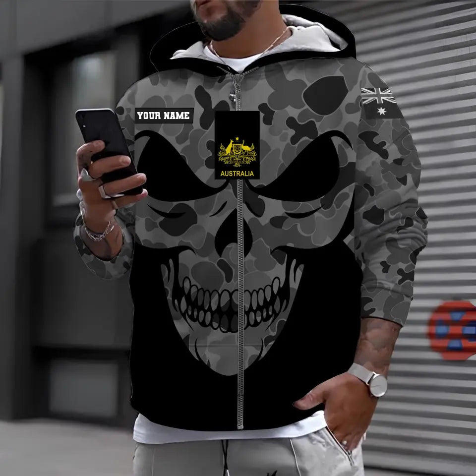 Sweat à capuche personnalisé avec camouflage soldat/vétéran australien avec nom et grade imprimé en 3D - 1699401609