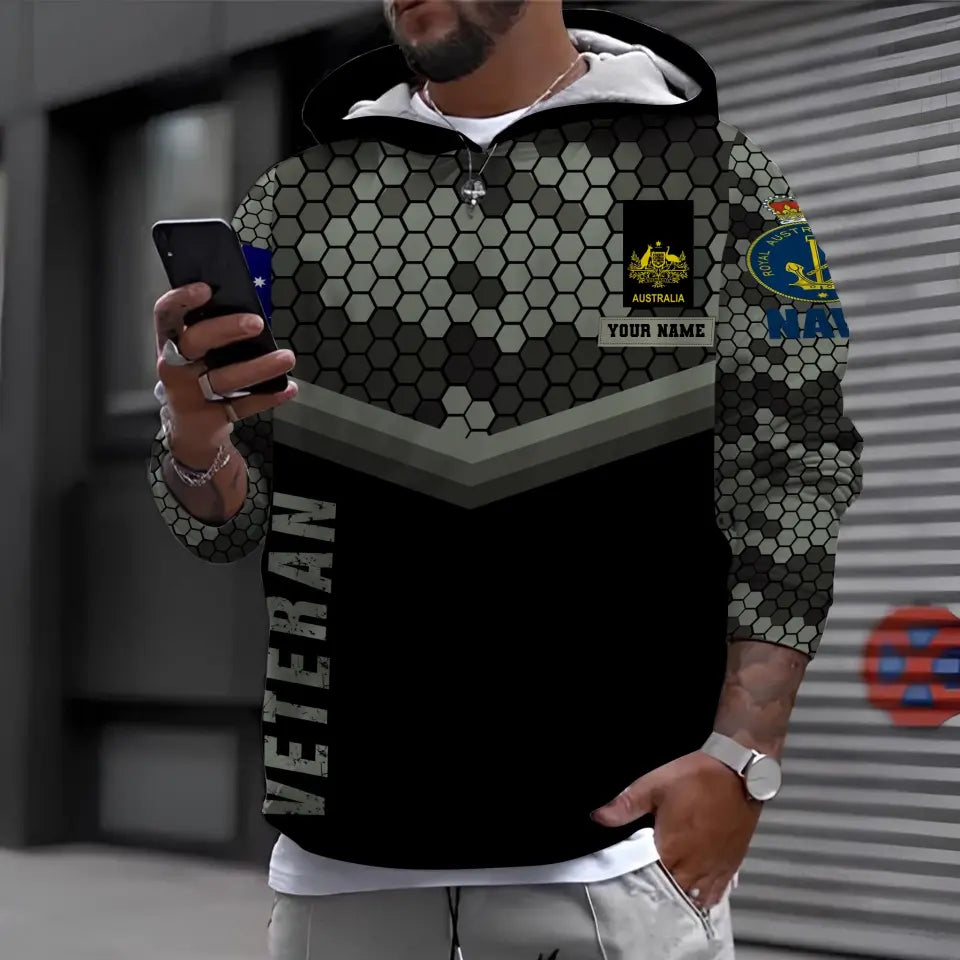 Sweat à capuche personnalisé avec camouflage soldat/vétéran australien avec nom et grade imprimé en 3D - 1699401614