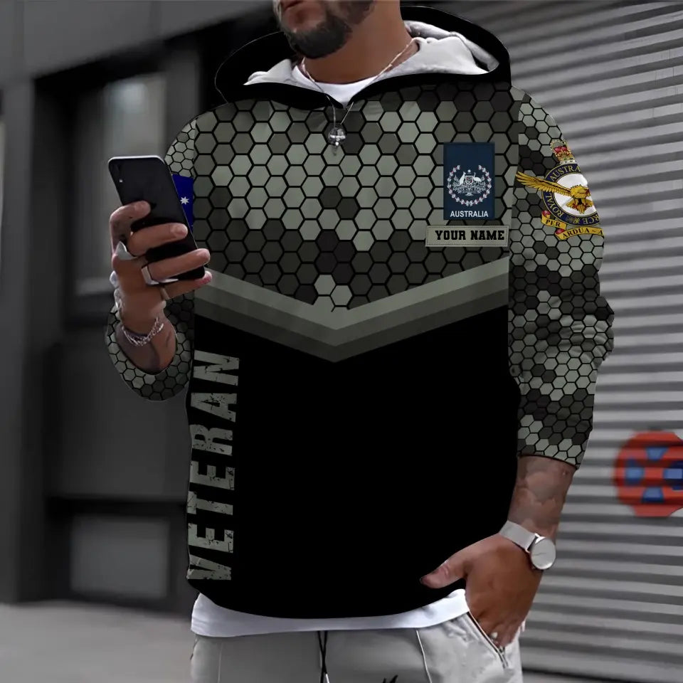 Sweat à capuche personnalisé avec camouflage soldat/vétéran australien avec nom et grade imprimé en 3D - 1699401614