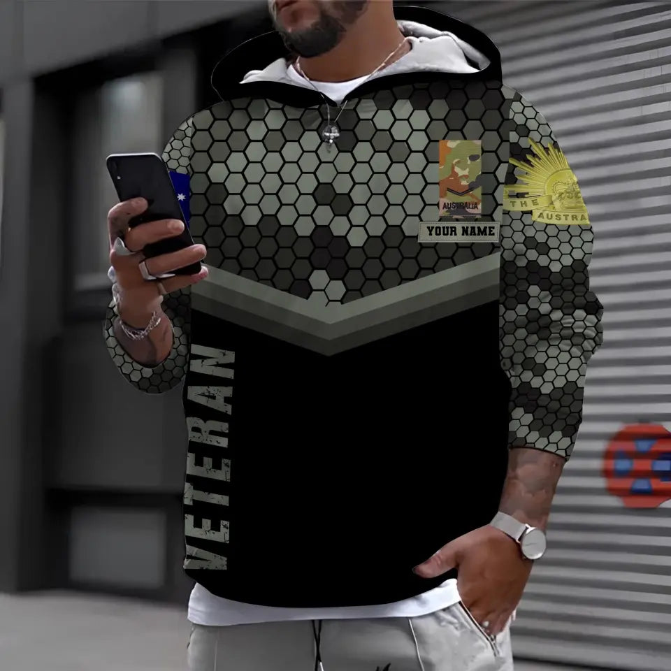 Sweat à capuche personnalisé avec camouflage soldat/vétéran australien avec nom et grade imprimé en 3D - 1699401614