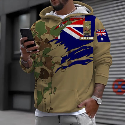 Personalisierter australischer Soldat/Veteranen-Hoodie im Camouflage-Stil mit Namen und Rang, 3D-Druck – 1699401612