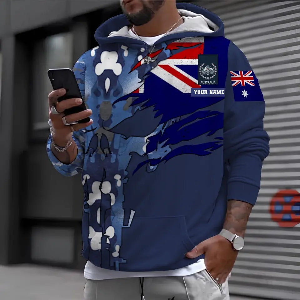 Personalized Australia Soldier/ Veteran Camo With Name And Rank Hoodie 3D Printed - 1699401612