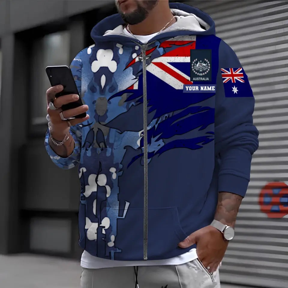 Personalized Australia Soldier/ Veteran Camo With Name And Rank Hoodie 3D Printed - 1699401612