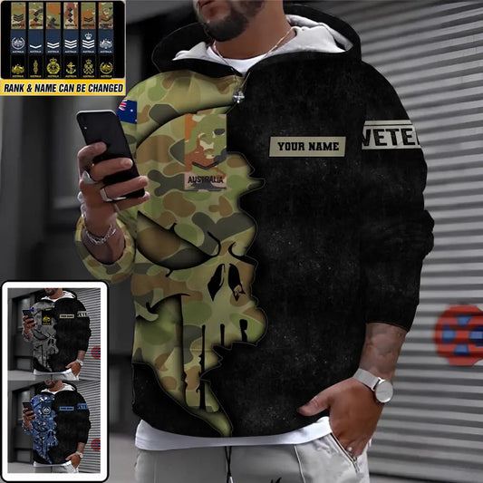 Sweat à capuche personnalisé avec camouflage soldat/vétéran australien avec nom et grade imprimé en 3D - 1699401613