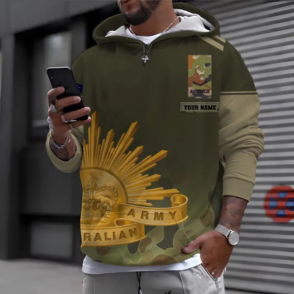 Sweat à capuche personnalisé avec camouflage soldat/vétéran australien avec nom et grade imprimé en 3D - 1699401614