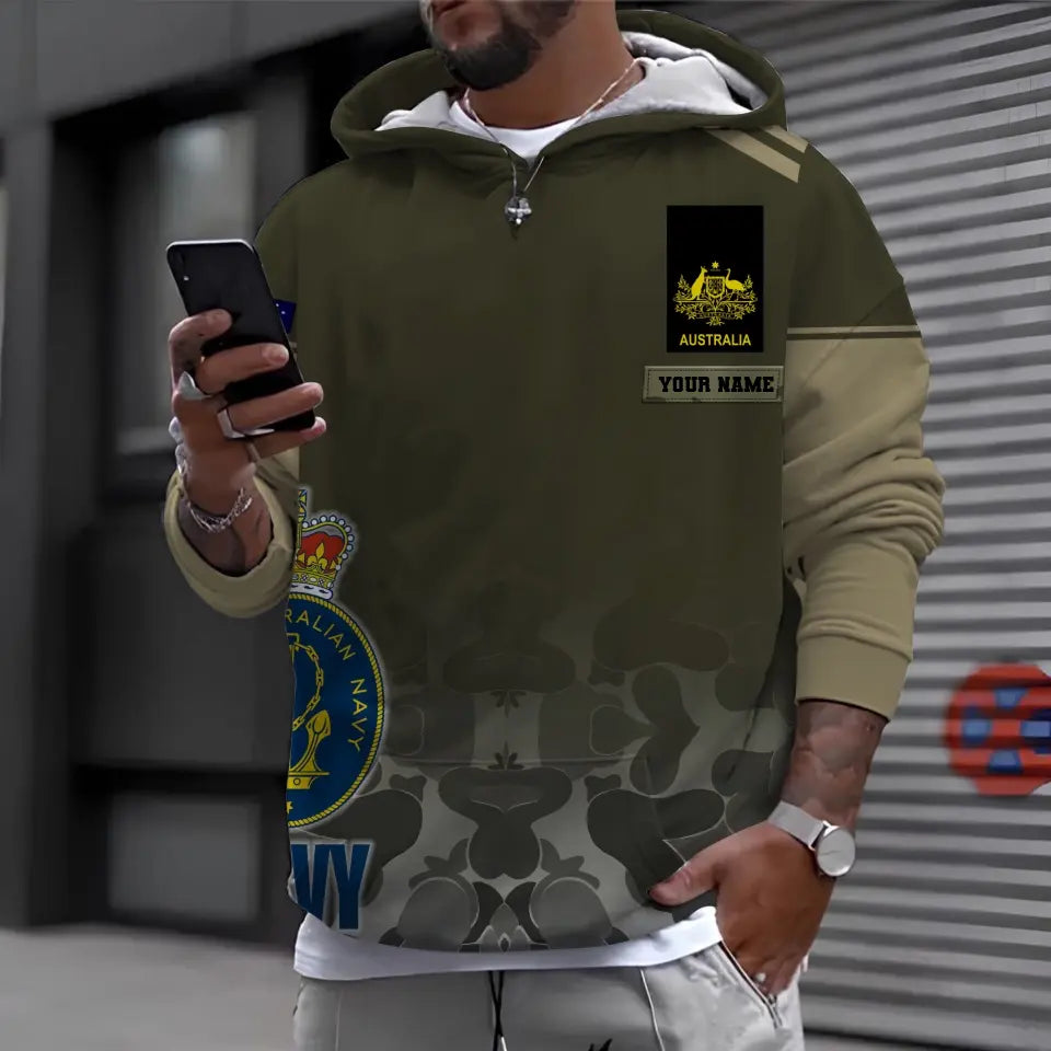 Sweat à capuche personnalisé avec camouflage soldat/vétéran australien avec nom et grade imprimé en 3D - 1699401614