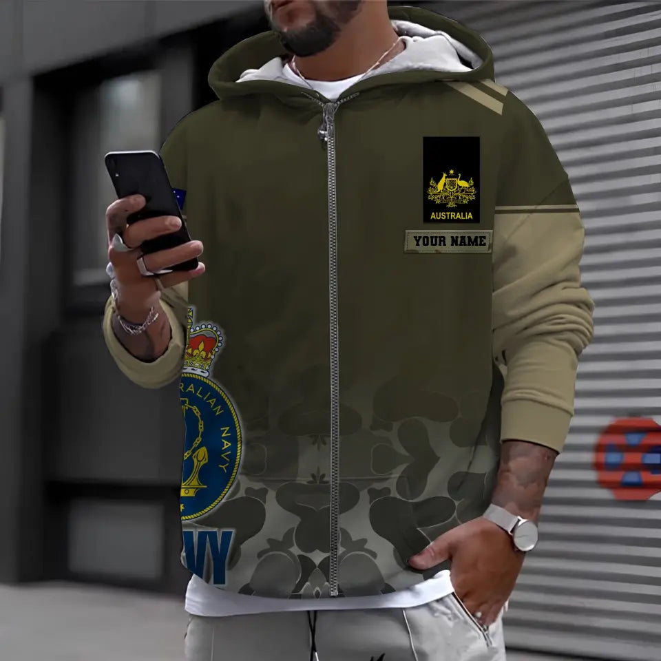 Sweat à capuche personnalisé avec camouflage soldat/vétéran australien avec nom et grade imprimé en 3D - 1699401614