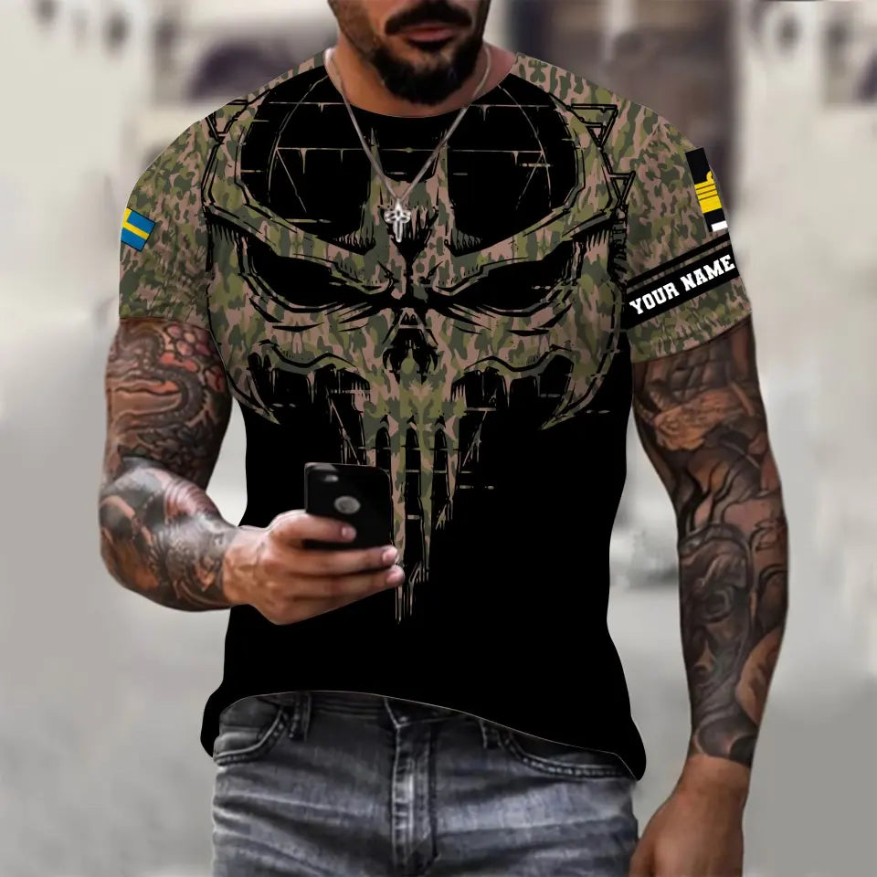 Sweat à capuche personnalisé avec camouflage soldat/vétéran suédois avec nom et grade imprimé en 3D - 16977600