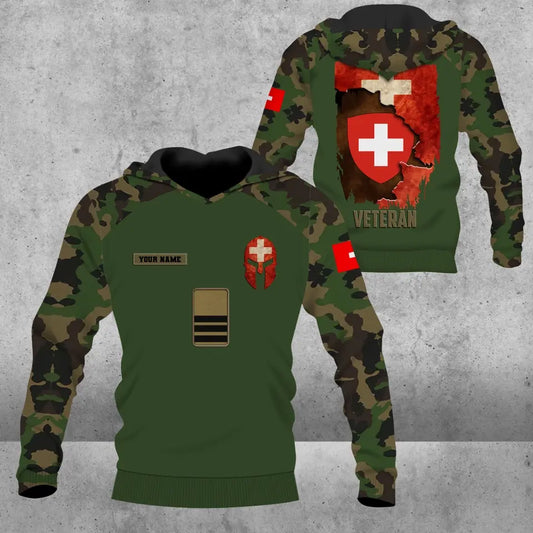 Personalisierter Kapuzenpullover mit Schweizer Soldaten-/Veteranen-Tarnmuster und Namen und Rang - 0106230001- D04