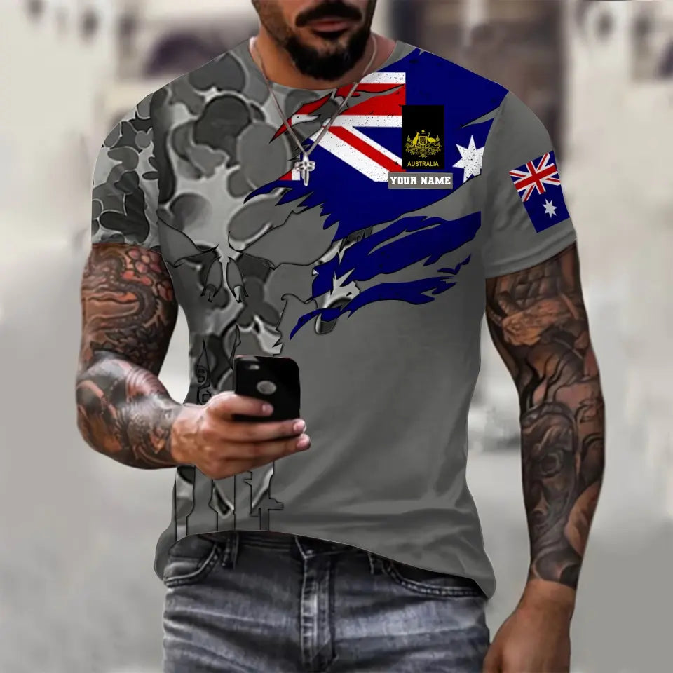 Sweat à capuche personnalisé avec camouflage soldat/vétéran australien avec nom et grade imprimé en 3D - 1699401612