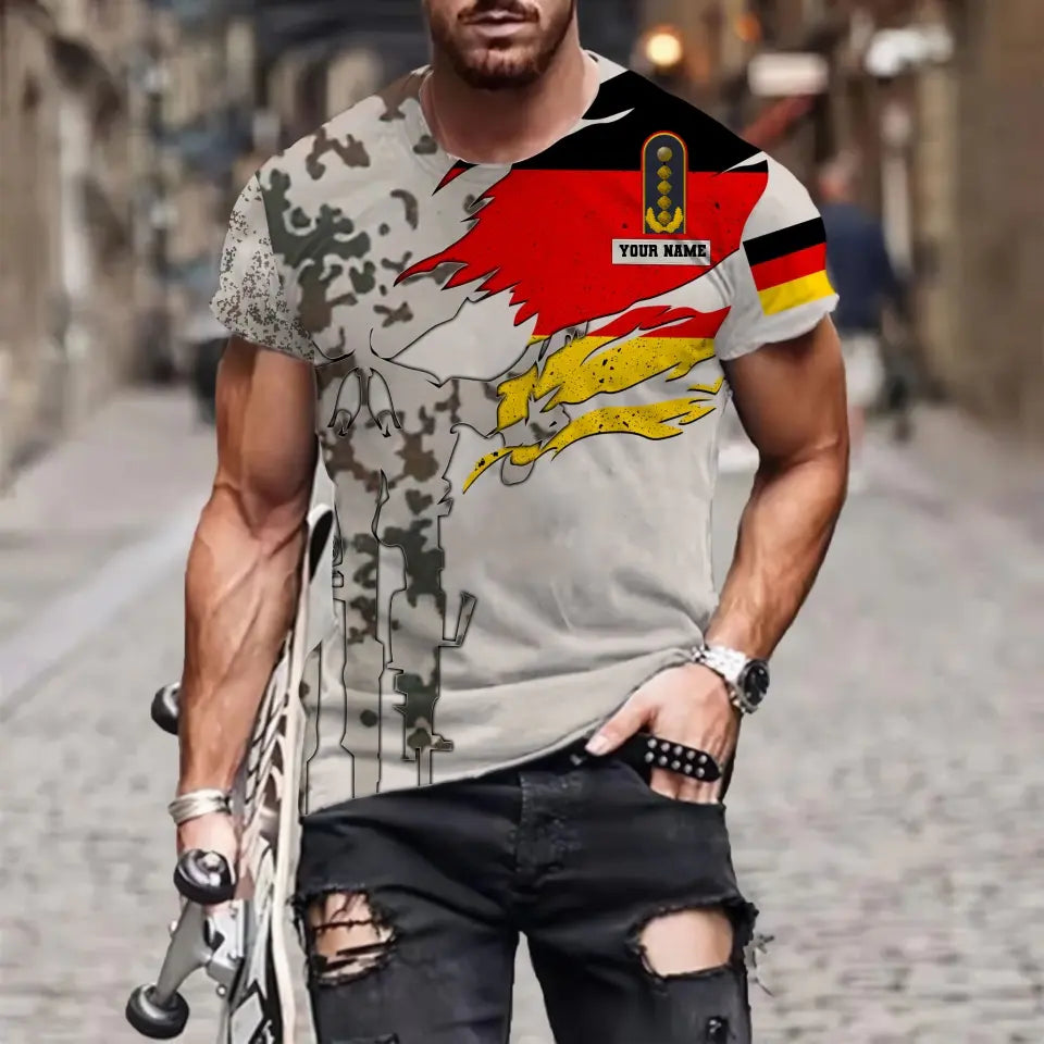 Sweat à capuche personnalisé avec camouflage soldat/vétéran allemand avec nom et grade imprimé en 3D - 0711230002