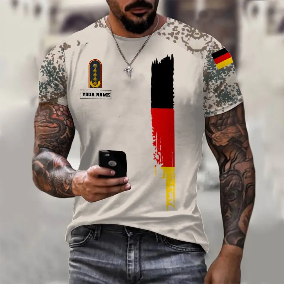 Sweat à capuche personnalisé avec camouflage soldat/vétéran allemand avec nom et grade imprimé en 3D - 0711230011